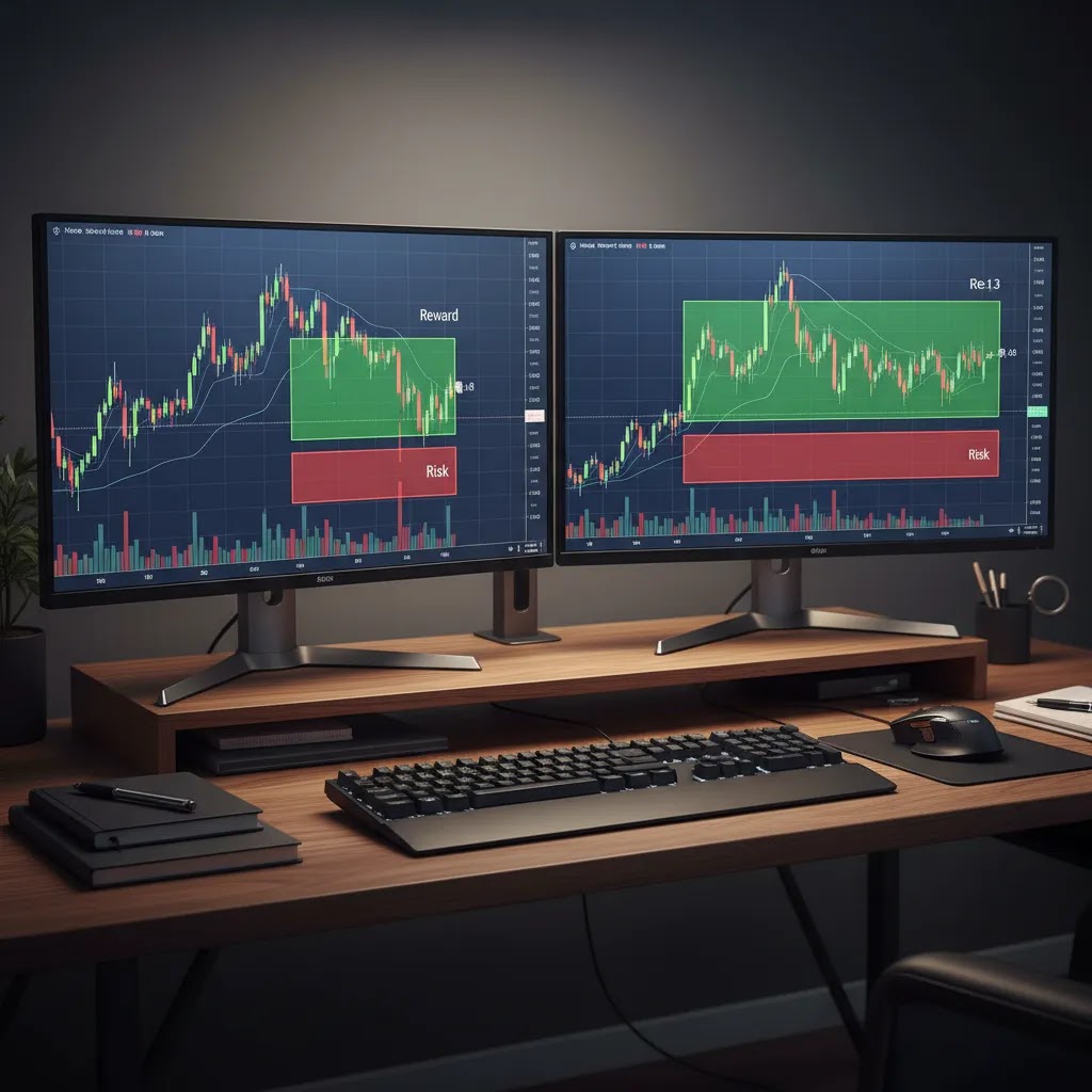 1:2 risk reward and 1:3 risk reward ratio examples on professional trading charts