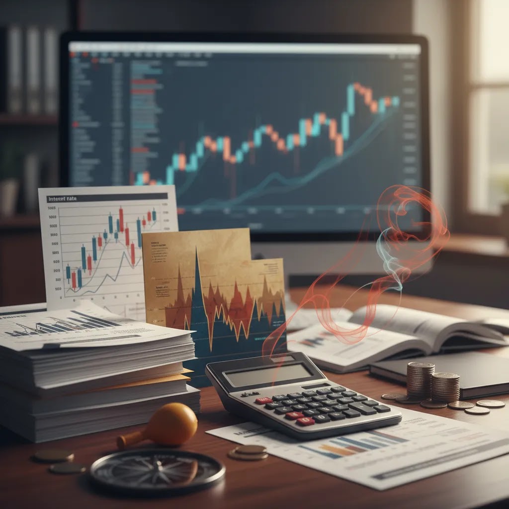 Boom and bust finance image showing economic indicators and cycles that drive a market cycle