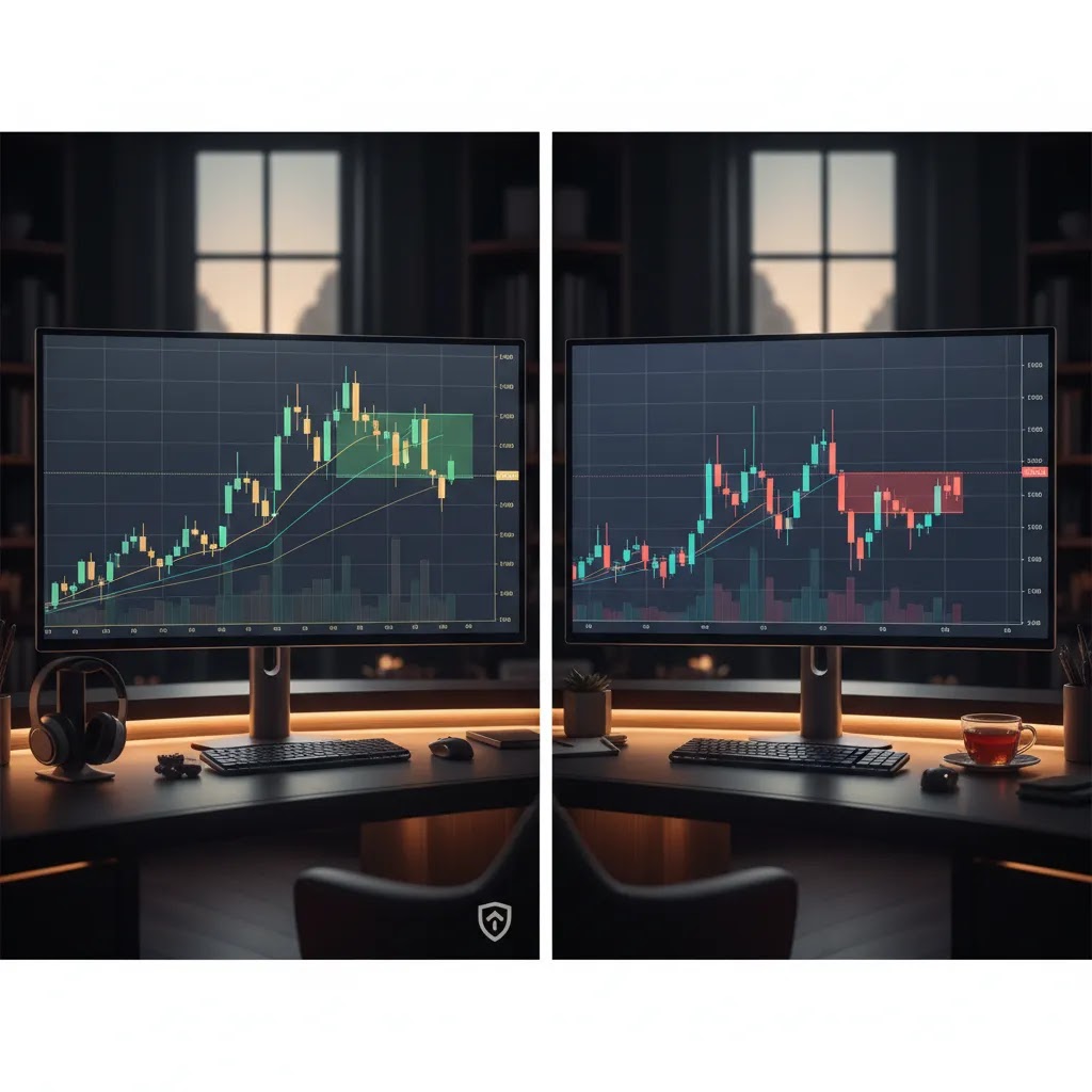 Breakout vs fakeout illustration showing false breakout risk and breakout entry confirmation