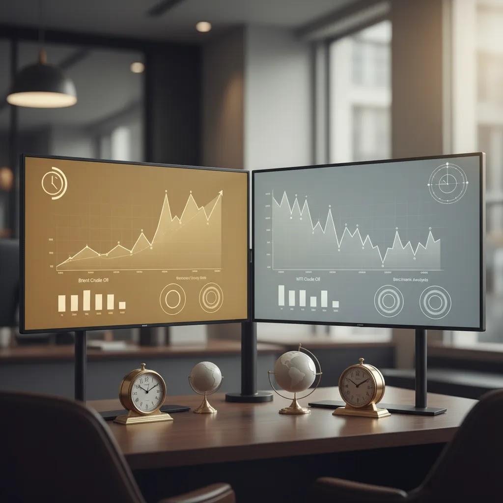 Brent vs WTI oil price chart comparison image for oil trading benchmarks and crude oil trading analysis