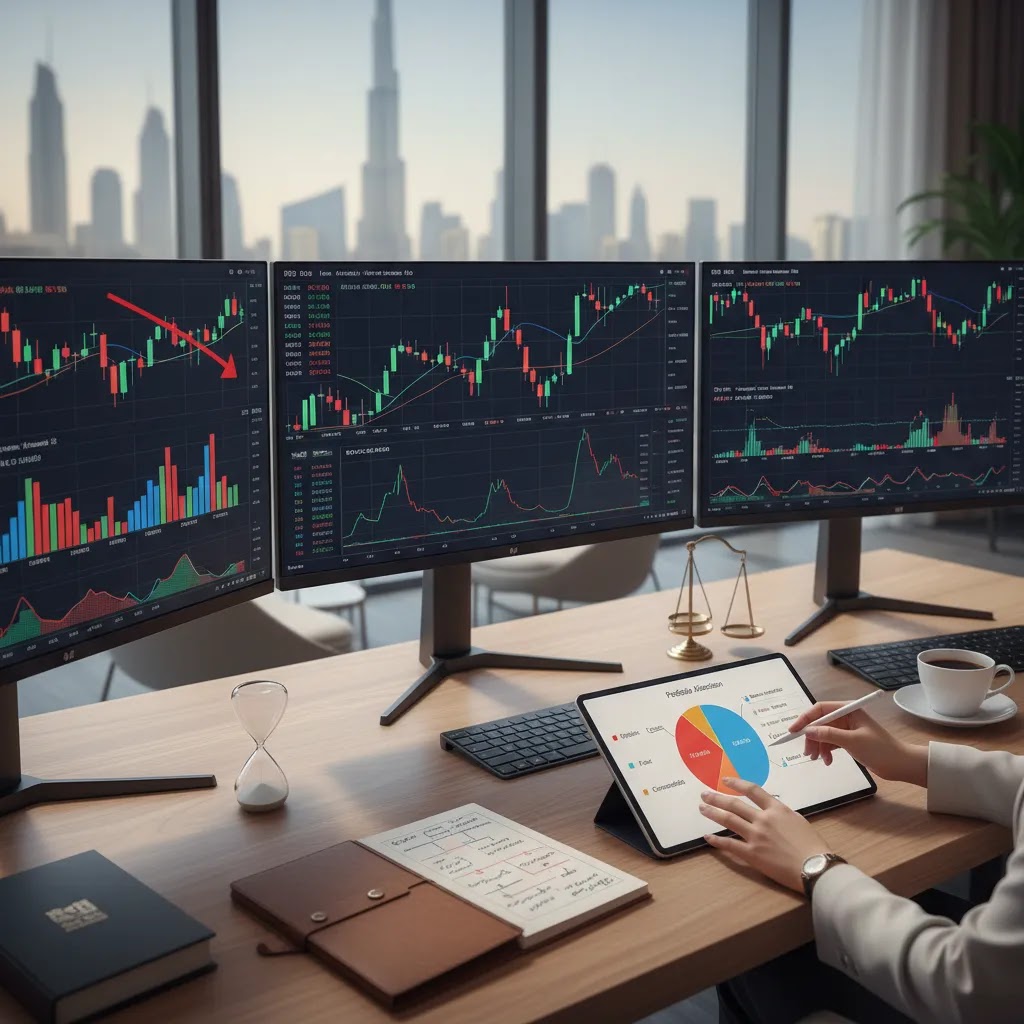 Bull market strategy and bear market strategy visual with diversified trading setup