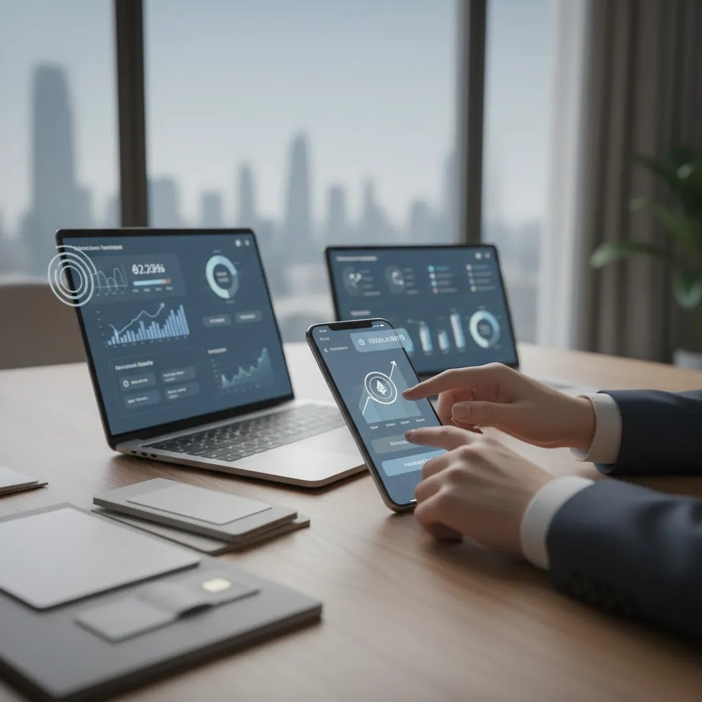 Buy crypto in UAE concept with AED funding and digital trading setup