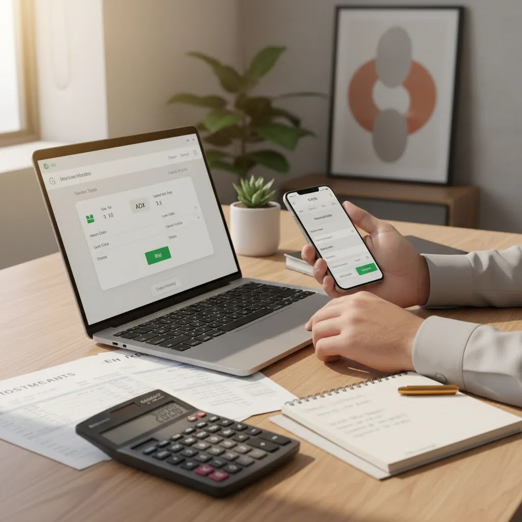 Buy stocks UAE step by step with investor placing first order and reviewing fees for DFM trading and ADX trading