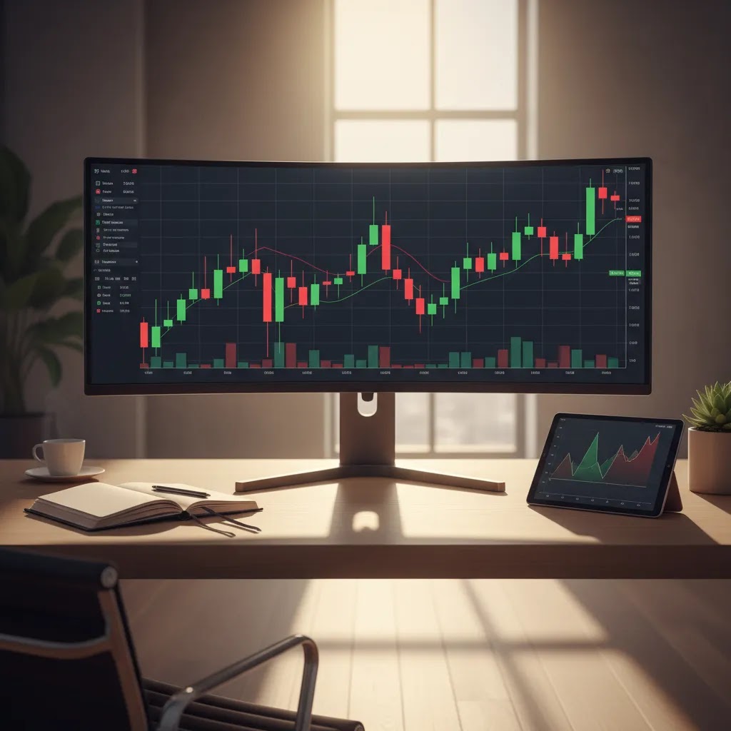Candlestick patterns displayed on a professional trading desk monitor for learning how to read candlestick charts
