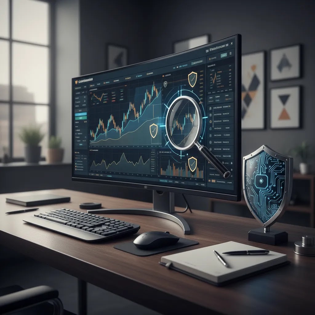 CFD trading risks and platform evaluation concept with secure professional trading setup