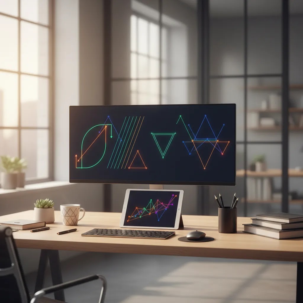 Chart patterns for beginners illustrated on trading screens in a professional workspace