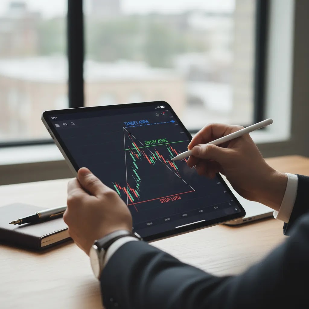 Chart patterns trading with breakout planning stop loss and target management