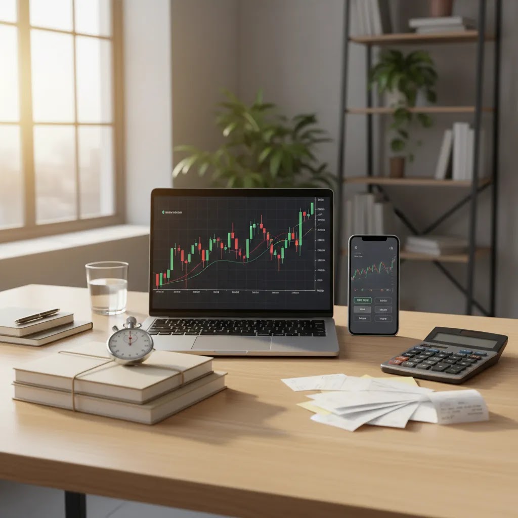 Cost of a forex trading course illustrated with study tools demo trading and budgeting items