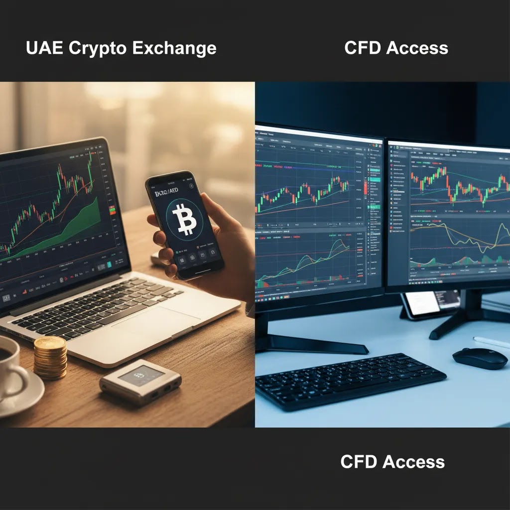 Crypto exchange UAE versus CFD broker comparison for crypto trading UAE