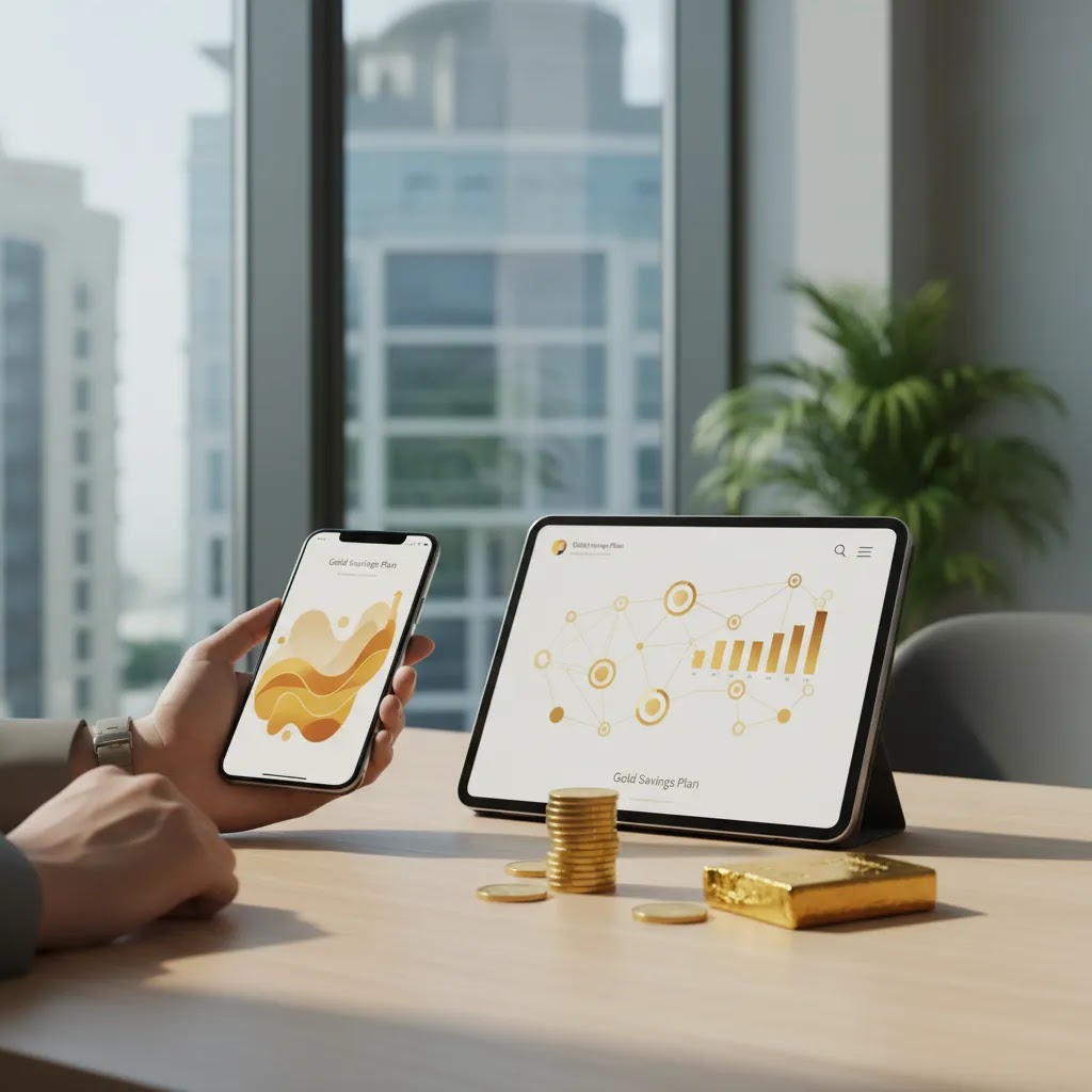 Digital gold UAE and gold savings plan illustration for gradual gold investment UAE
