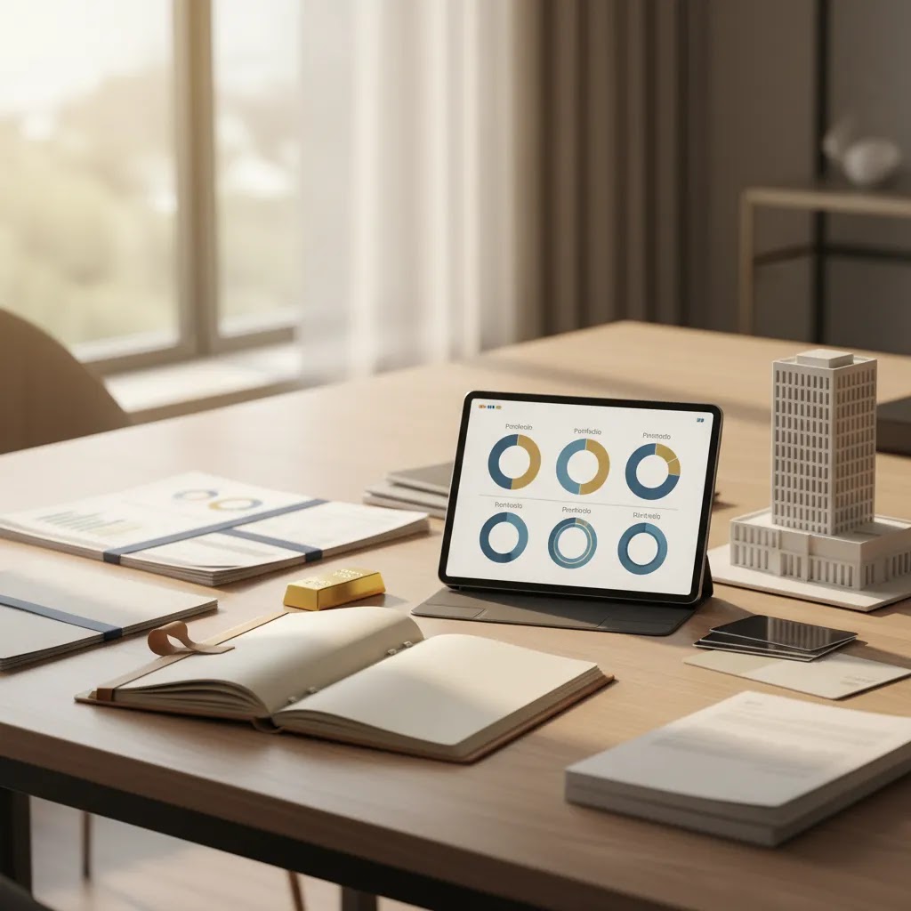 Diversification concept showing a balanced investment setup for reducing portfolio risk