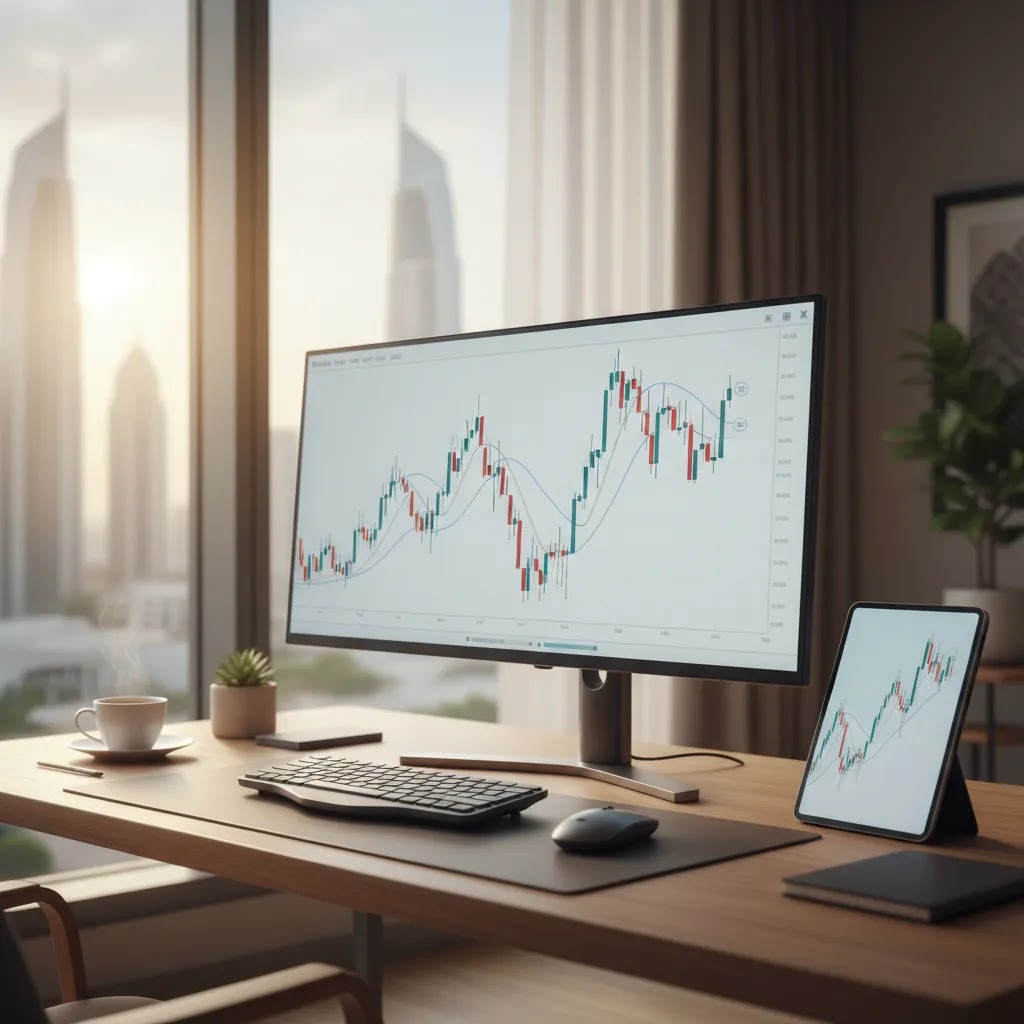 Elliott wave theory trading setup showing impulse and corrective wave structure on market charts