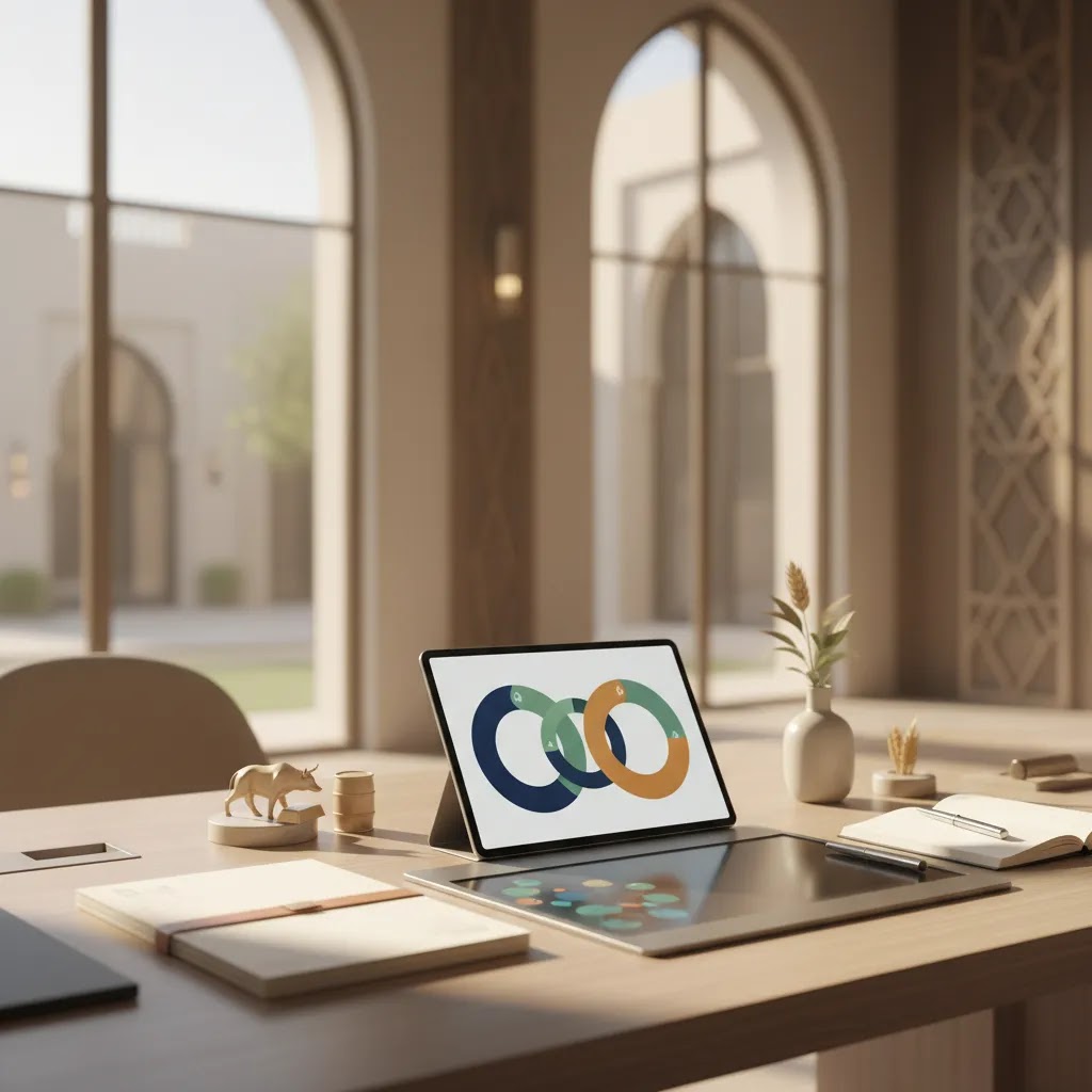 ETF explained for beginners with diversified investment dashboard in a professional UAE-style setting