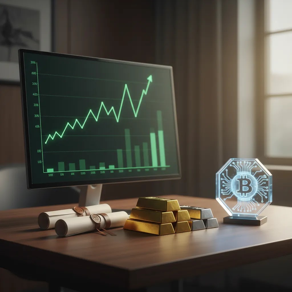 ETF investing and ETF trading concept with diversified asset exposure on a modern trading setup