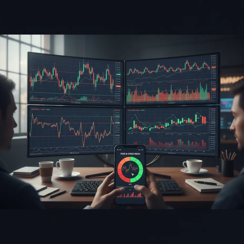 Fear and greed index concept showing market sentiment during volatile price swings