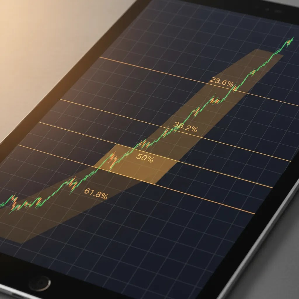 Fibonacci retracement levels chart close-up highlighting key fibonacci levels including 61.8 percent