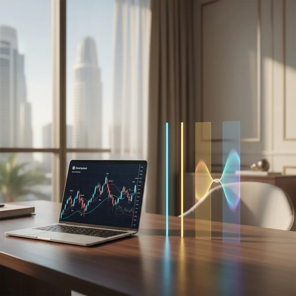 Fixed vs variable spread comparison visual with forex trading workstation in a modern UAE office