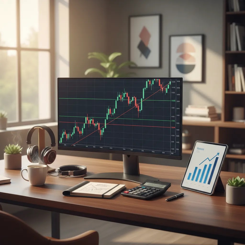 Flag pattern trading risk management scene showing breakout planning with entries stops and targets