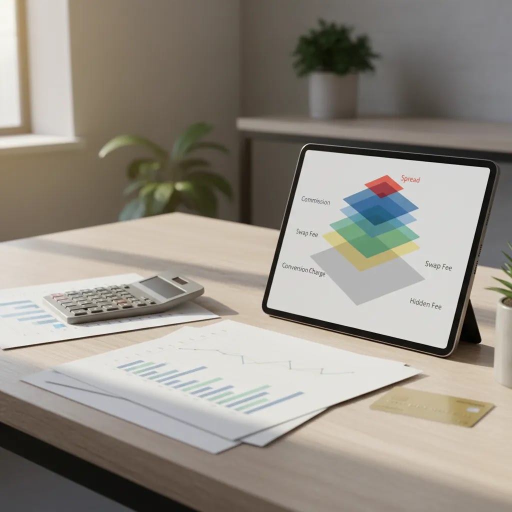 Forex broker fees breakdown showing spreads commissions swap fees and hidden trading costs