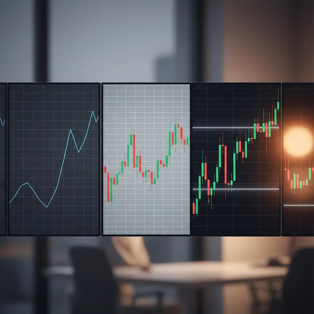 Forex chart types comparison showing line chart bar chart and candlestick chart for beginners