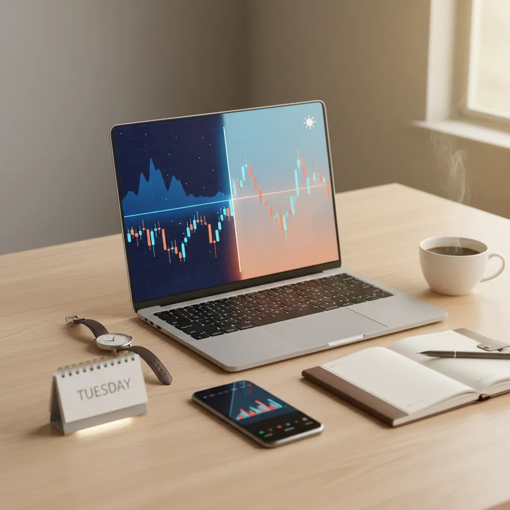 Forex swap rollover fee illustration showing a trade held overnight from evening to morning