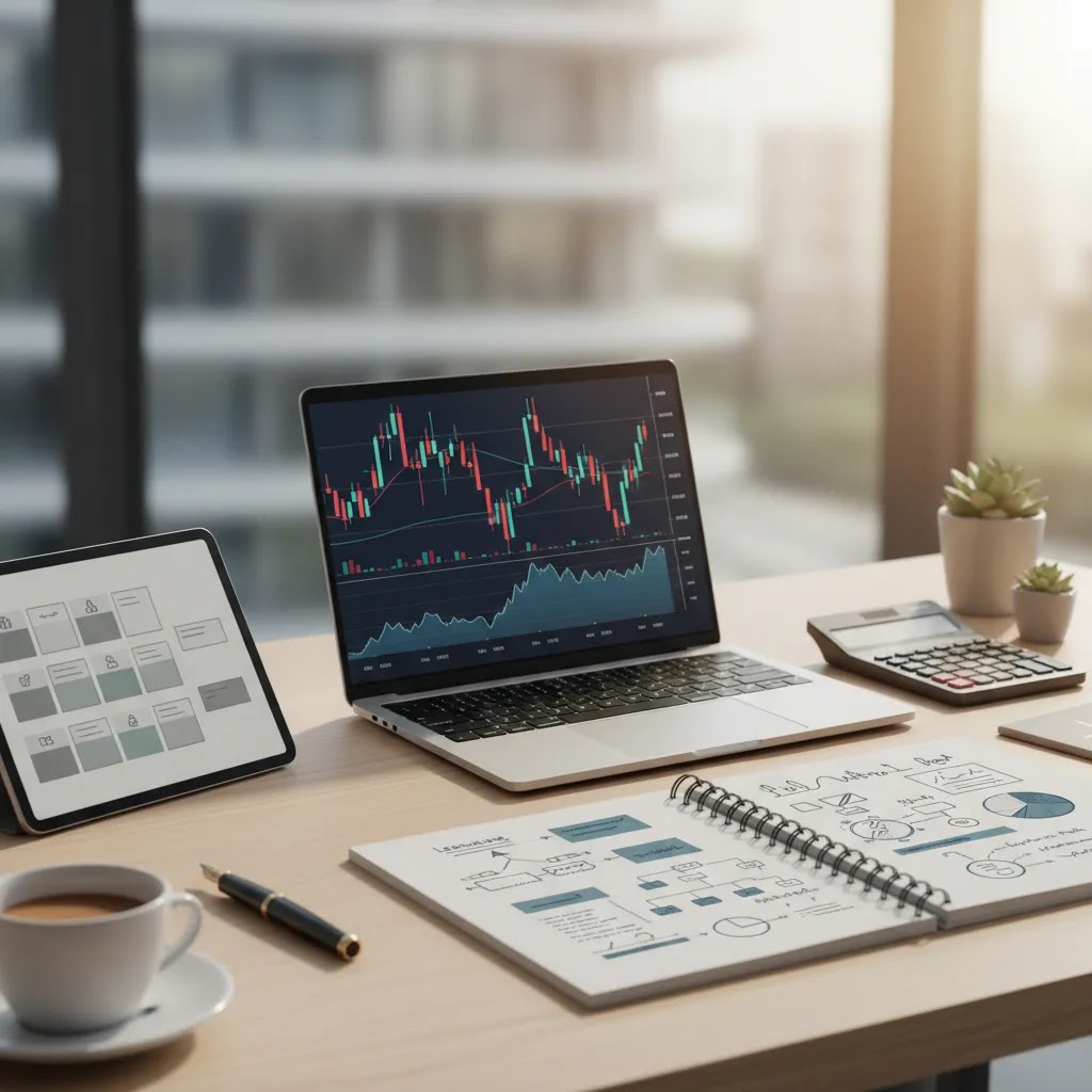 Forex trading course comparison workspace showing structured trading education and chart analysis