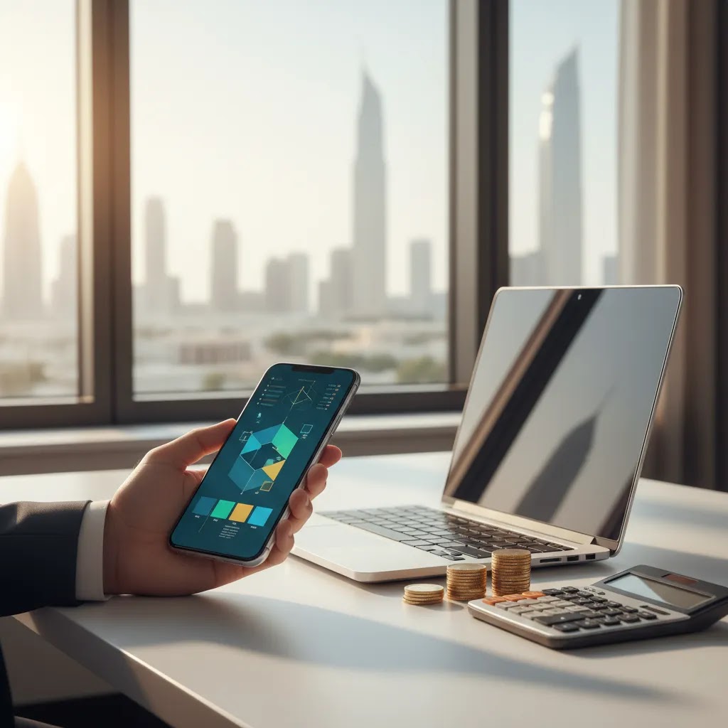 Fractional shares concept for UAE investors using a mobile investing setup with small amounts and diversified portfolio tools