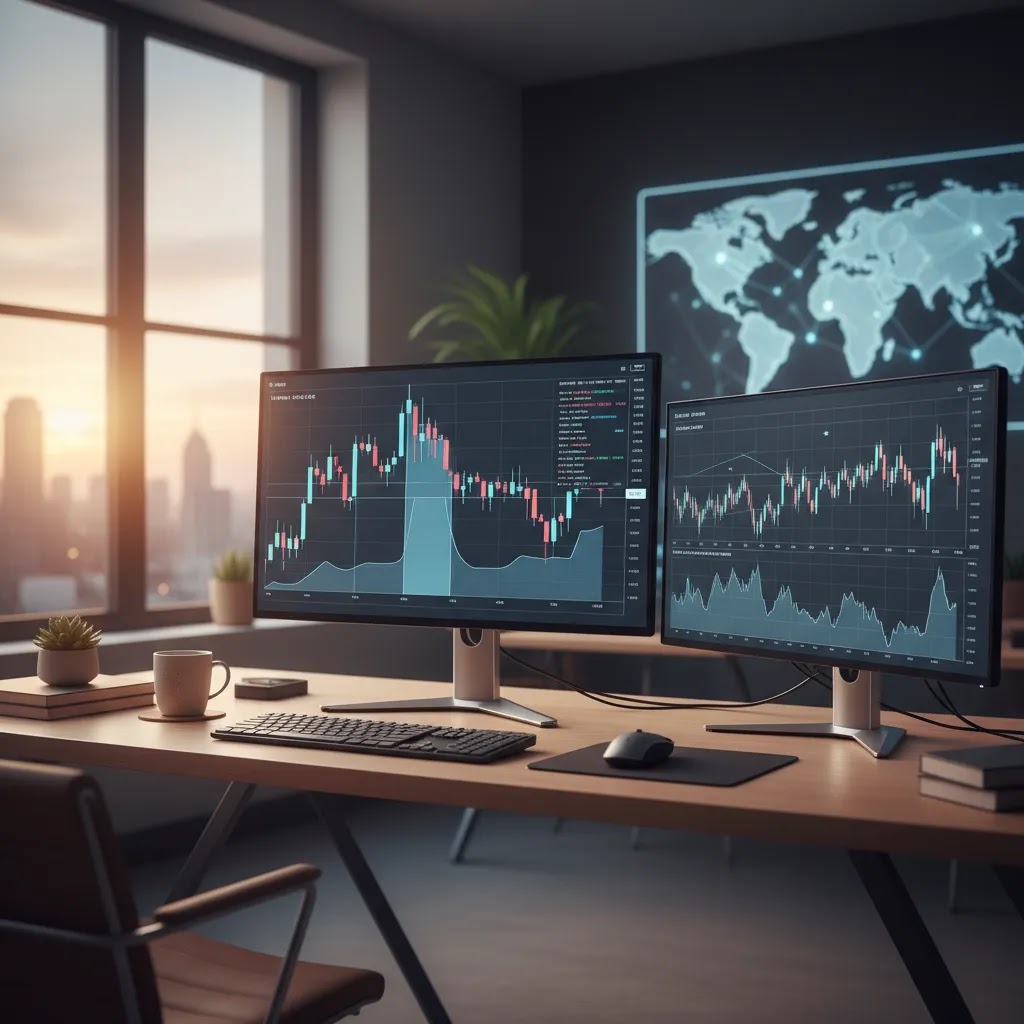 Gap trading forex image showing a weekend gap on a currency chart in a professional trading environment