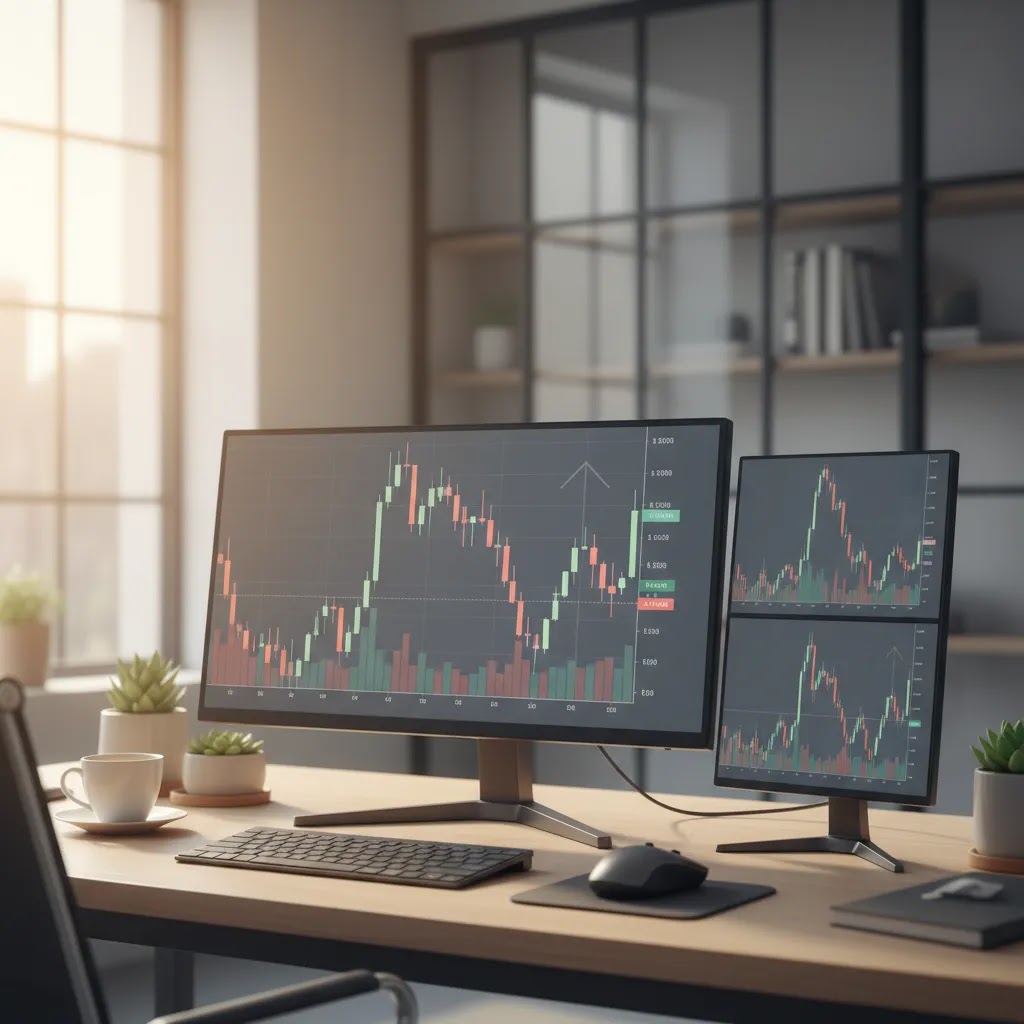 Gap trading guide hero image showing a trading chart with a clear opening gap on a professional desktop setup