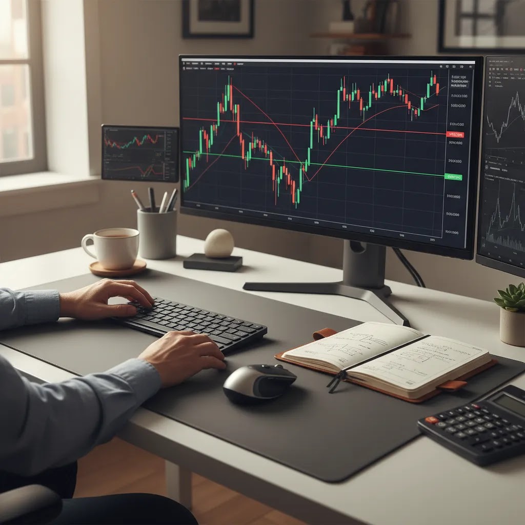 Gap trading strategy image showing opening gap analysis with risk management on a professional trading desk