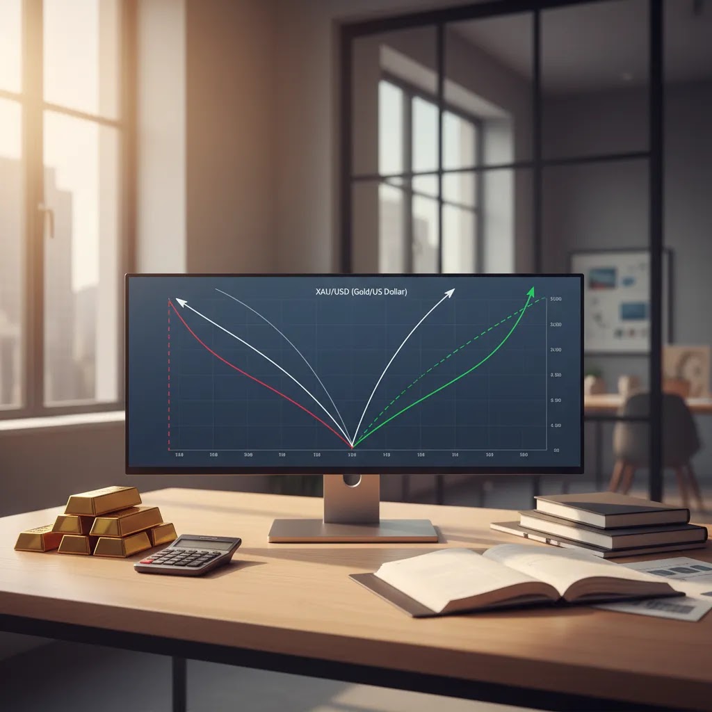 Gold price prediction 2026 scenario analysis with XAUUSD chart paths and investment research desk