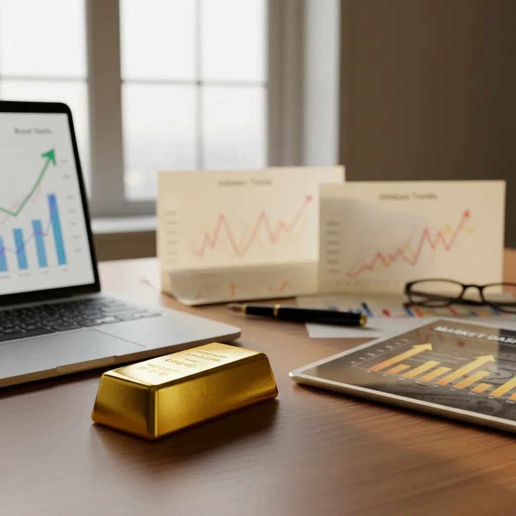 Gold price prediction visual showing key drivers like yields dollar strength and inflation analysis