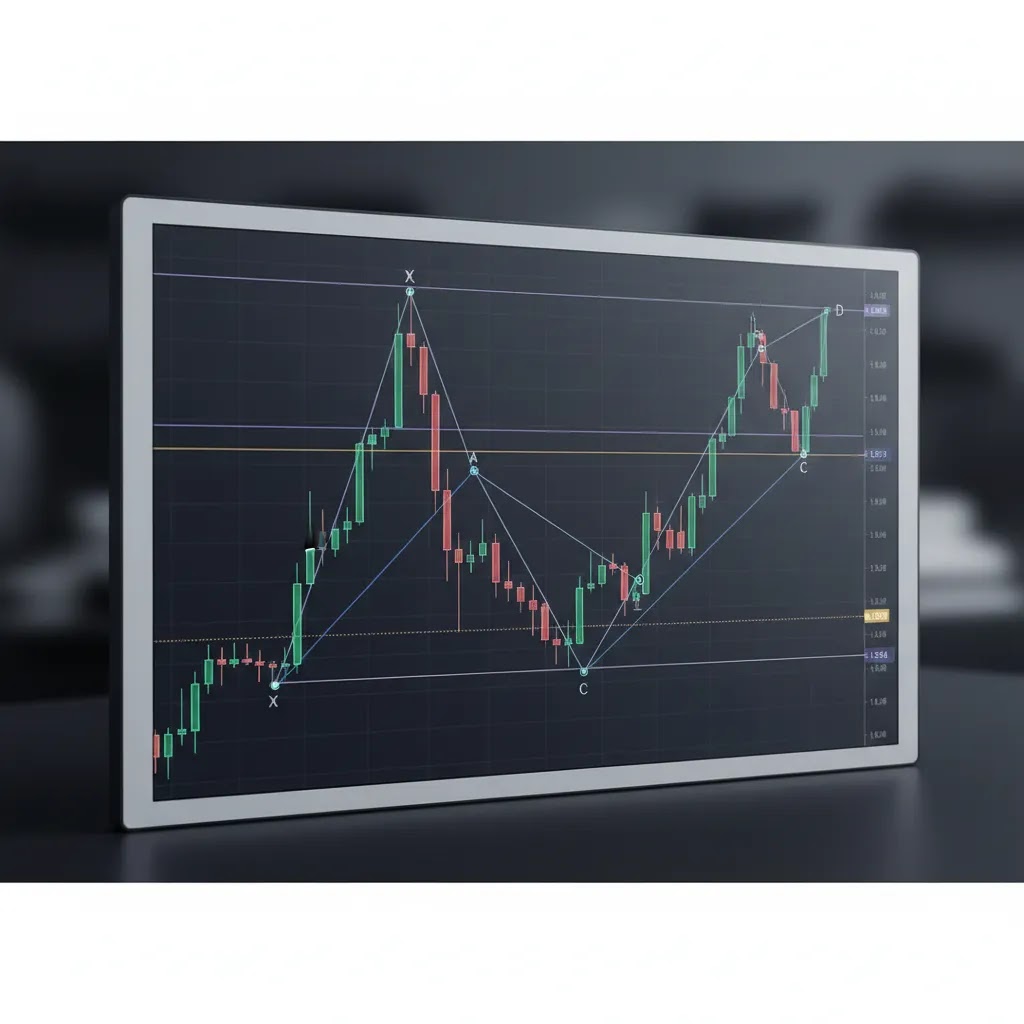 Harmonic patterns XABCD structure with Fibonacci harmonic measurements on a trading chart