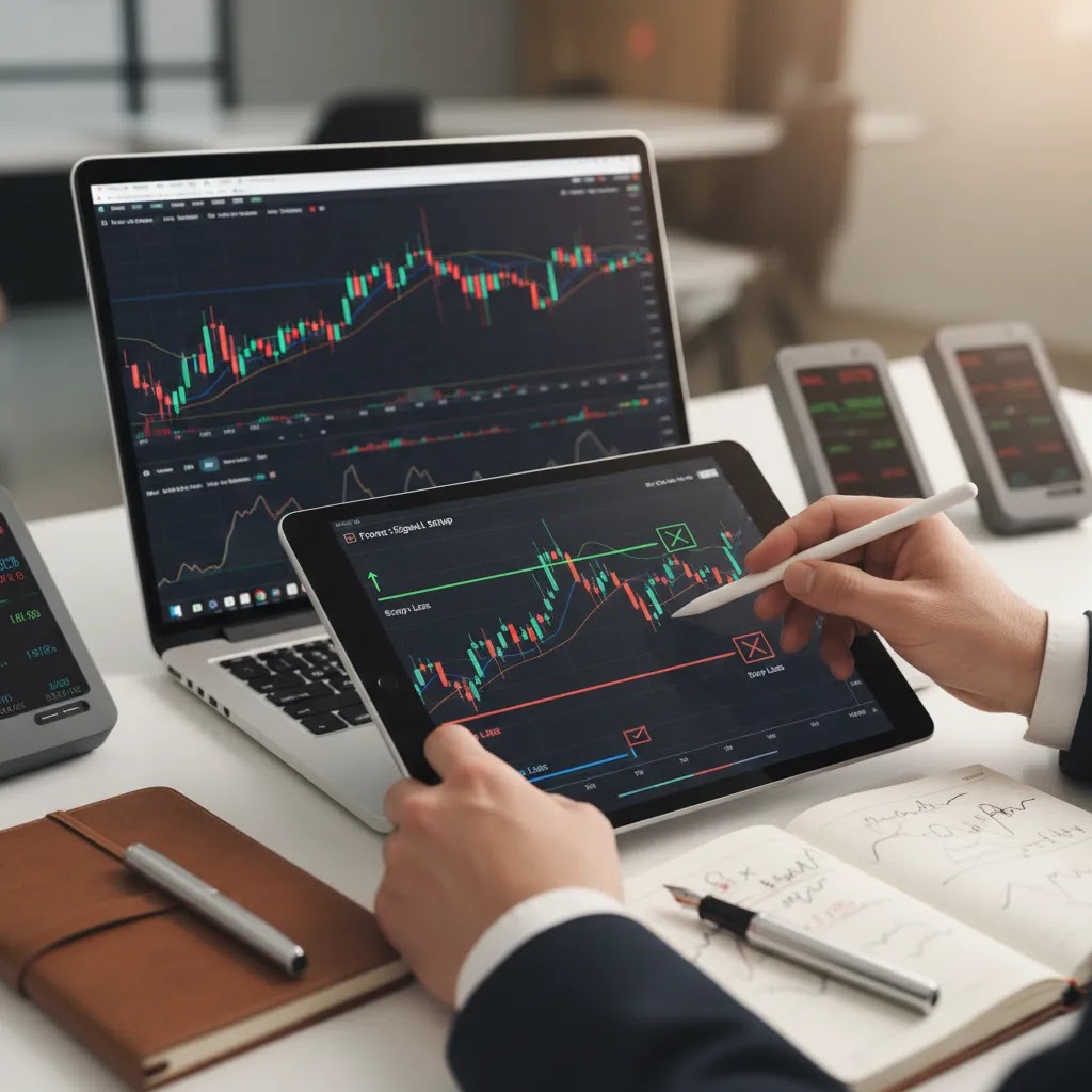 How forex trading signals work with entry stop loss and take profit on chart screens