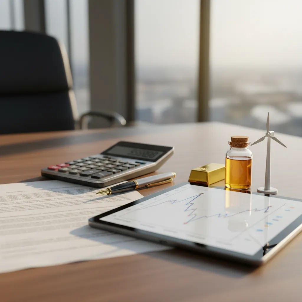 How futures trading works with a futures contract, market chart, and commodity trading setup