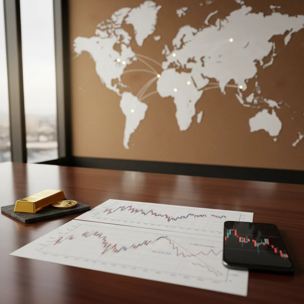 How interest rates affect stocks with market charts, forex indicators, and gold in a premium editorial finance scene