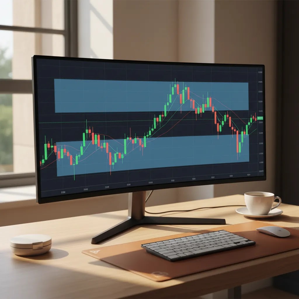 Range trading example with price bouncing between support and resistance in a range bound market