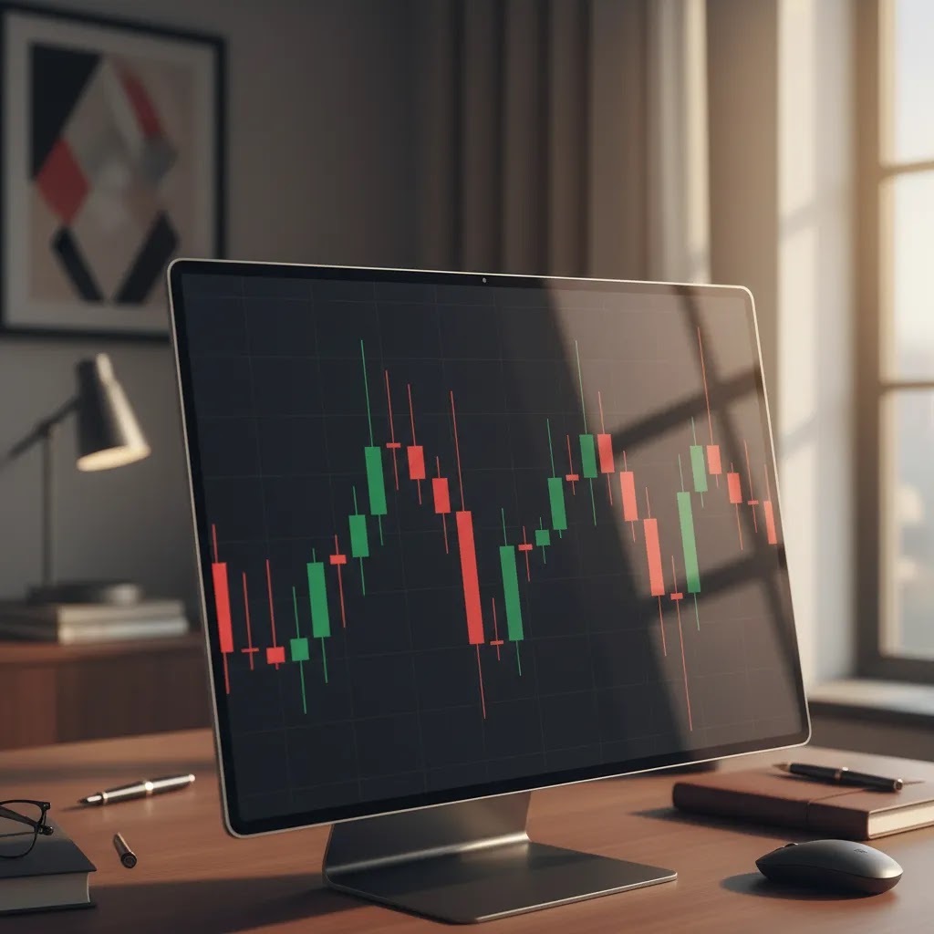Close-up candlestick chart illustrating candlestick patterns and how to read candlestick charts