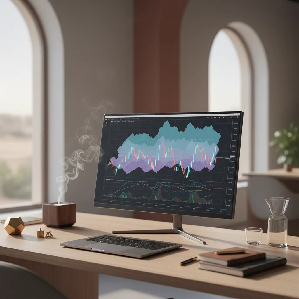 Ichimoku cloud trading guide hero image showing a professional trading desk with chart analysis setup