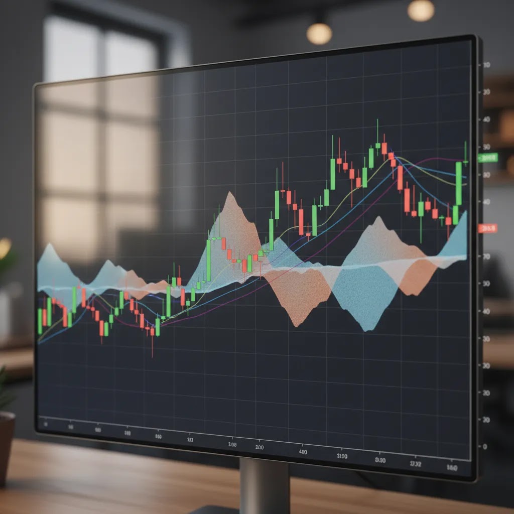 Ichimoku indicator chart close-up showing kumo cloud and multiple line components for technical analysis