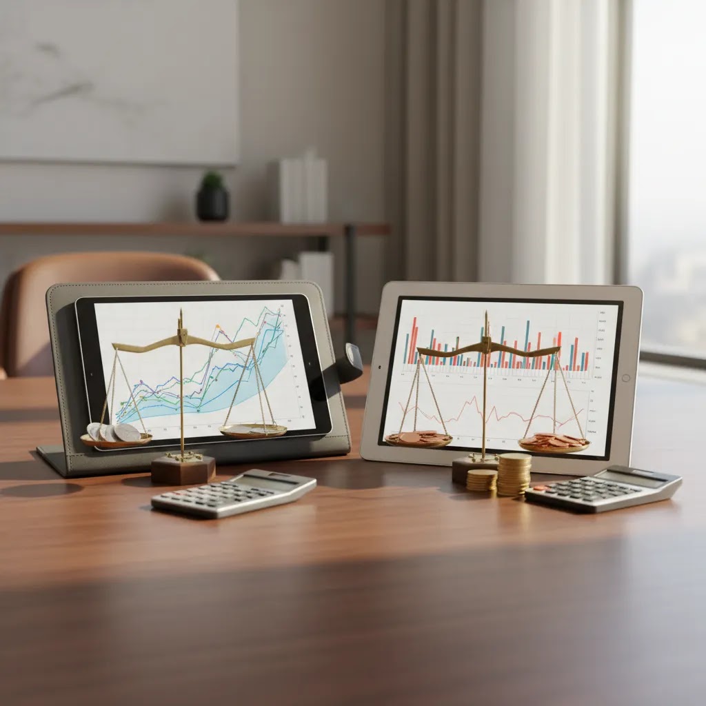 Index fund vs ETF comparison image showing costs fees and investment structure differences