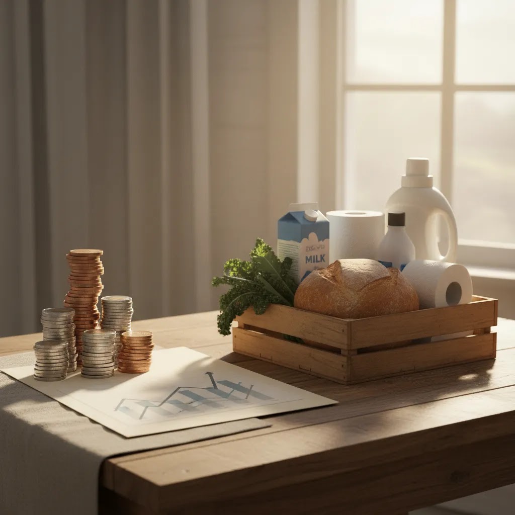 Inflation investing visual showing inflation vs returns and real return through money and household costs