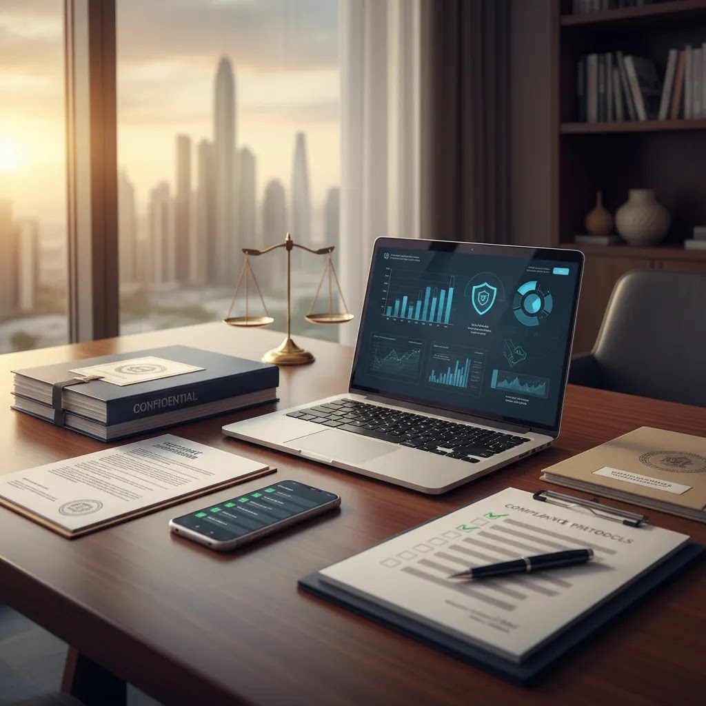 Islamic account brokers UAE verification image showing a professional compliance review for a halal trading account