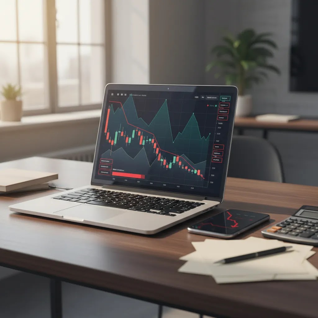 Margin call guide hero image showing leveraged trading risk, falling equity, and account pressure on a clean trading desk