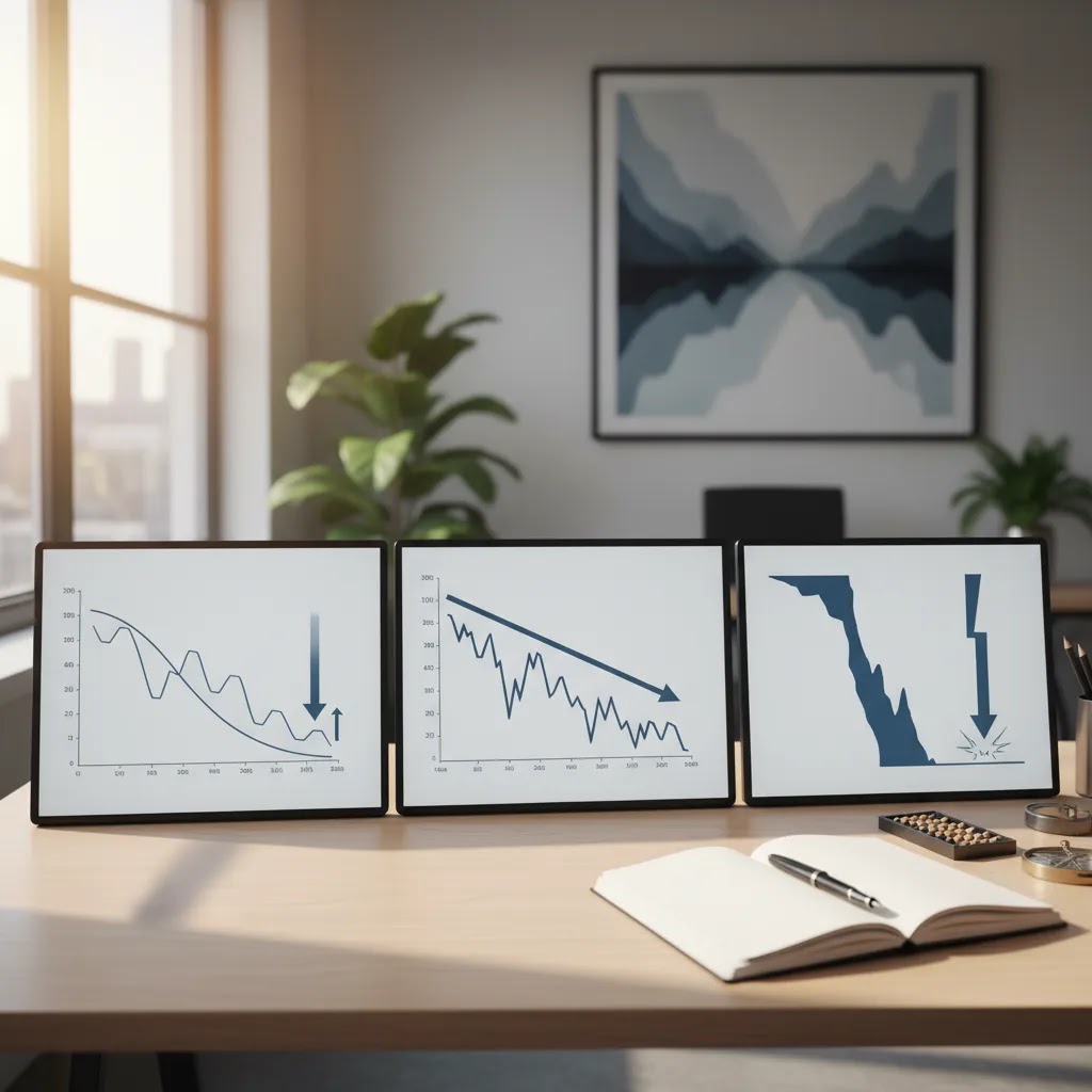 Stock market crash and market correction comparison shown through professional investment charts and analysis tools