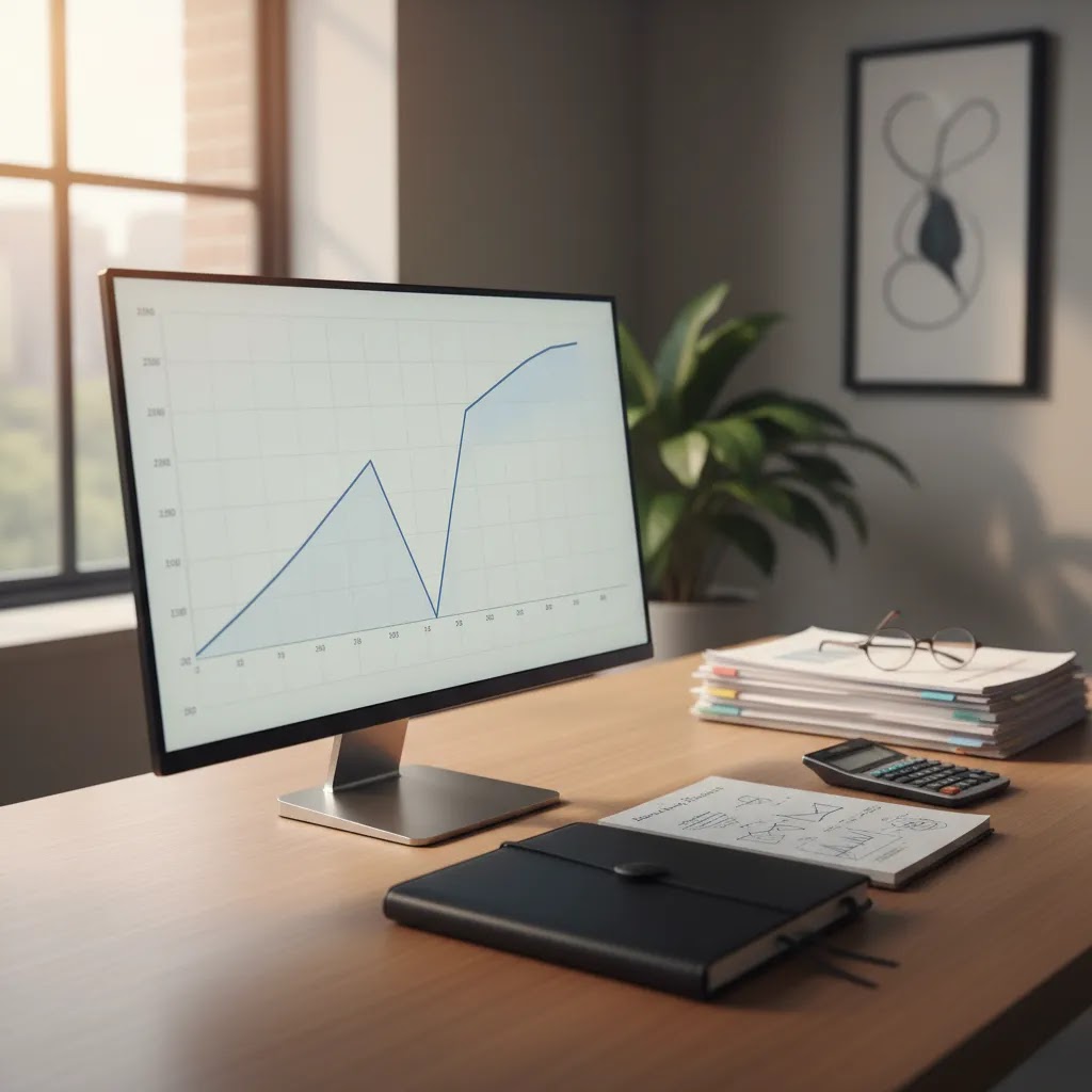 Market correction within a bull market cycle shown on an investment analysis screen