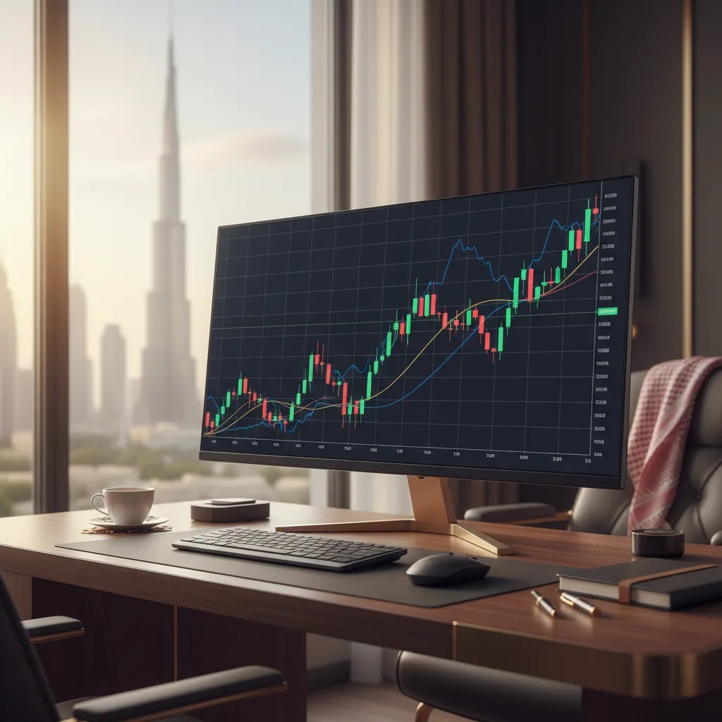 Moving average chart comparison showing simple moving average and exponential moving average on a trading screen