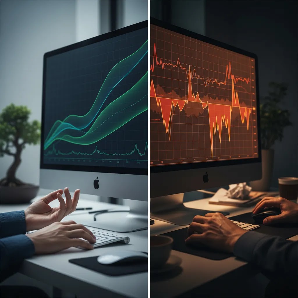 Paper trading vs real trading comparison with demo account and live market setup