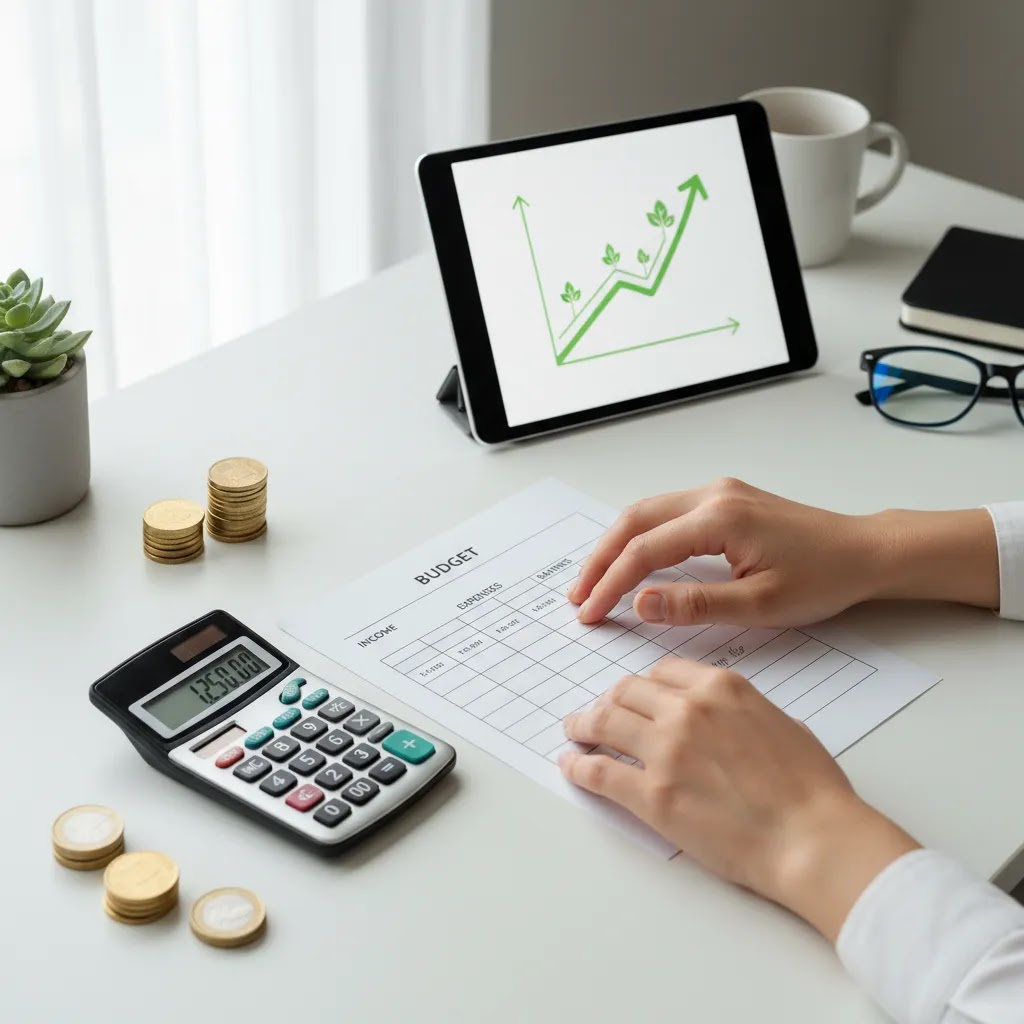 Passive income for beginners in UAE with budgeting tools calculator and investment planning workspace