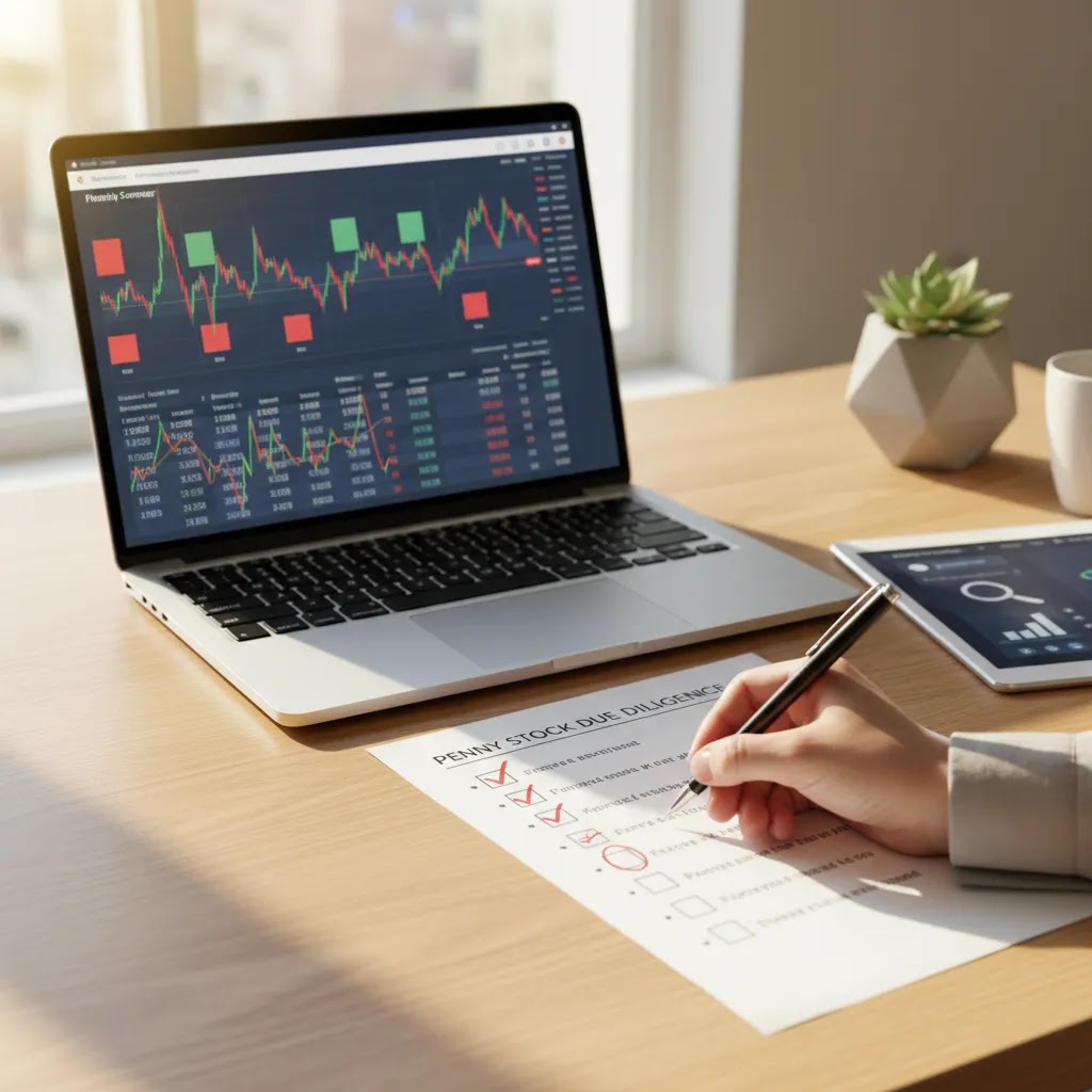 Penny stock screener and penny stock risks visual with charts and checklist